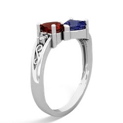 Garnet Snuggling Hearts 14K White Gold ring R2178