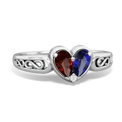 Garnet Filligree 'One Heart' 14K White Gold ring R5070