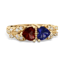 Garnet Diamond Butterflies 14K Yellow Gold ring R5601