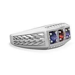 Garnet Three Stone Tire Tread Men's 14K White Gold ring R0520