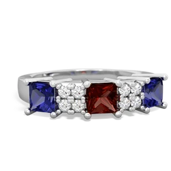 Garnet Three Stone Diamond Cluster 14K White Gold ring R2592