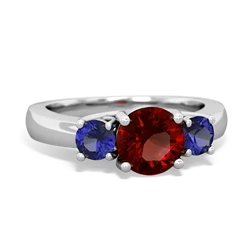 Garnet Three Stone Round Trellis 14K White Gold ring R4018