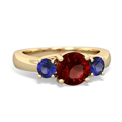 Garnet Three Stone Round Trellis 14K Yellow Gold ring R4018