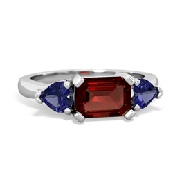 Garnet Three Stone 14K White Gold ring R5235