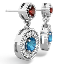 Garnet Halo Dangle 14K White Gold earrings E5319