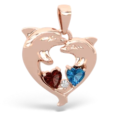 Garnet Dolphin Heart 14K Rose Gold pendant P5820