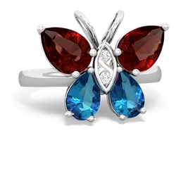 Garnet Butterfly 14K White Gold ring R2215