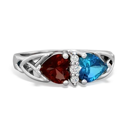 Garnet Celtic Knot Double Heart 14K White Gold ring R5040