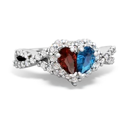 Garnet Diamond Twist 'One Heart' 14K White Gold ring R2640HRT