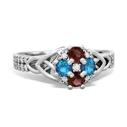 Garnet Celtic Knot Cluster Engagement 14K White Gold ring R26443RD