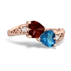 Garnet Snuggling Hearts 14K Rose Gold ring R2178