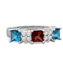 Garnet Three Stone Diamond Cluster 14K White Gold ring R2592