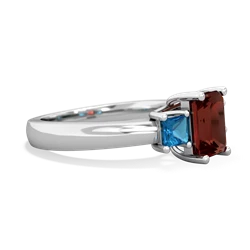 Garnet Three Stone Emerald-Cut Trellis 14K White Gold ring R4021