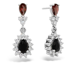 Garnet Halo Pear Dangle 14K White Gold earrings E1882