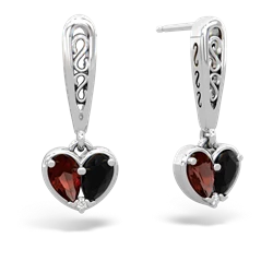 Garnet Filligree Heart 14K White Gold earrings E5070