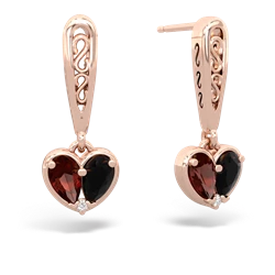 Garnet Filligree Heart 14K Rose Gold earrings E5070