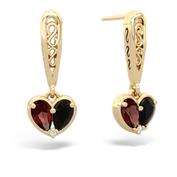 Garnet Filligree Heart 14K Yellow Gold earrings E5070