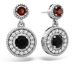 Garnet Halo Dangle 14K White Gold earrings E5319