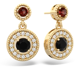 Garnet Halo Dangle 14K Yellow Gold earrings E5319