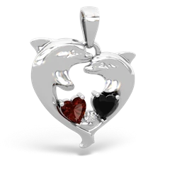 Garnet Dolphin Heart 14K White Gold pendant P5820