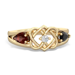 Garnet Hearts Intertwined 14K Yellow Gold ring R5880