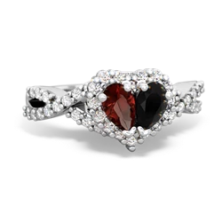 Garnet Diamond Twist 'One Heart' 14K White Gold ring R2640HRT