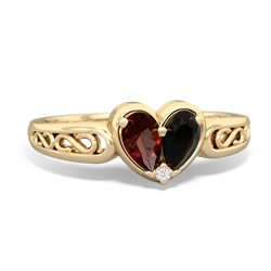 Garnet Filligree 'One Heart' 14K Yellow Gold ring R5070