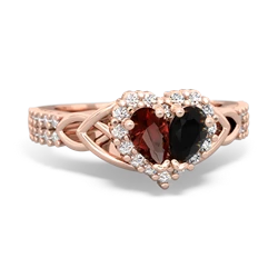 Garnet Celtic Knot Two Hearts As One 14K Rose Gold ring R2644HRT