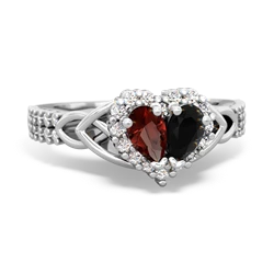 Garnet Celtic Knot Two Hearts As One 14K White Gold ring R2644HRT