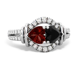 Garnet Art-Deco Keepsake 14K White Gold ring R5630