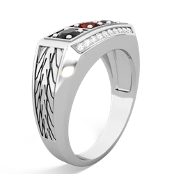 Garnet Three Stone Tire Tread Men's 14K White Gold ring R0520