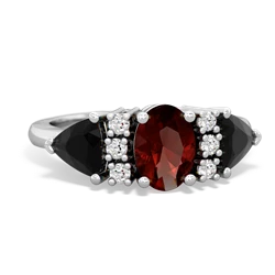 Garnet Antique Style Three Stone 14K White Gold ring R2186