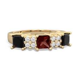 Garnet Three Stone Diamond Cluster 14K Yellow Gold ring R2592