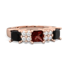 Garnet Three Stone Diamond Cluster 14K Rose Gold ring R2592