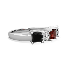 Garnet Three Stone Diamond Cluster 14K White Gold ring R2592