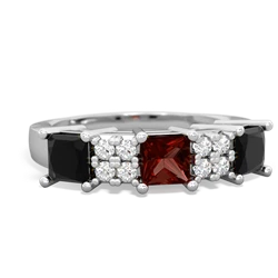 Garnet Three Stone Diamond Cluster 14K White Gold ring R2592