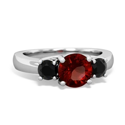 Garnet Three Stone Round Trellis 14K White Gold ring R4018