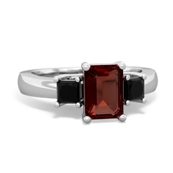 Garnet Three Stone Emerald-Cut Trellis 14K White Gold ring R4021