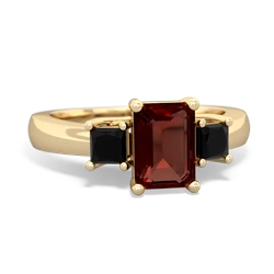 Garnet Three Stone Emerald-Cut Trellis 14K Yellow Gold ring R4021