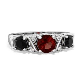 Garnet Hugs And Kisses 14K White Gold ring R5016