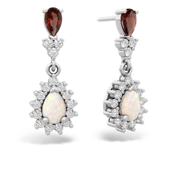 Garnet Halo Pear Dangle 14K White Gold earrings E1882