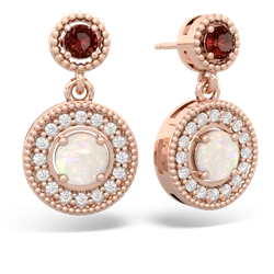 Garnet Halo Dangle 14K Rose Gold earrings E5319