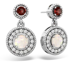 Garnet Halo Dangle 14K White Gold earrings E5319