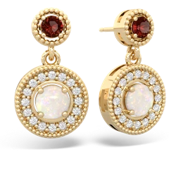 Garnet Halo Dangle 14K Yellow Gold earrings E5319