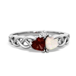 Garnet Heart To Heart Braid 14K White Gold ring R5870