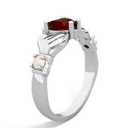 Garnet Claddagh Keepsake 14K White Gold ring R5245