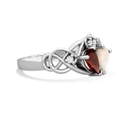 Garnet 'One Heart' Celtic Knot Claddagh 14K White Gold ring R5322