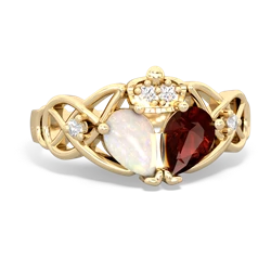 Garnet 'One Heart' Celtic Knot Claddagh 14K Yellow Gold ring R5322