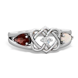 Garnet Hearts Intertwined 14K White Gold ring R5880