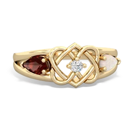 Garnet Hearts Intertwined 14K Yellow Gold ring R5880